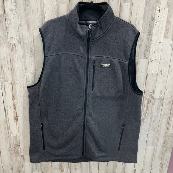 LL Bean Sweater Fleece Vest Mens XL Tall Gray Slightly Fitted Full Zip 510174 - Picture 1 of 6